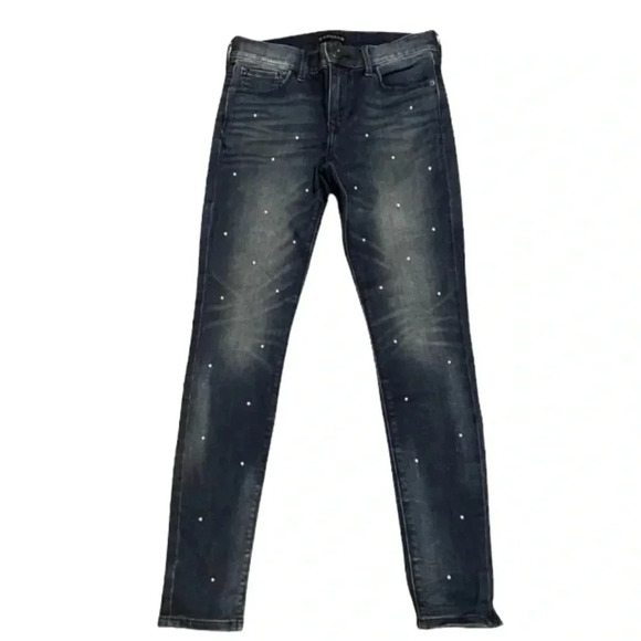 Express Pearl embellished skinny jeans Women’s size 2 Casual Mid rise Ankle - Picture 1 of 11